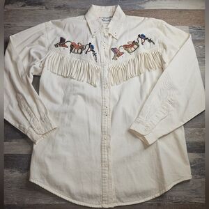 Mari-Lyn Vintage Western Cowboy Shirt Women's Small White Fringe